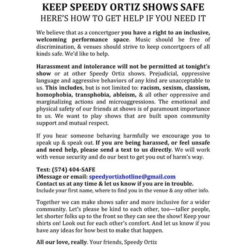 Illustration for article titled Speedy Ortiz Just Launched a Hotline for Showgoers Who Feel Threatened